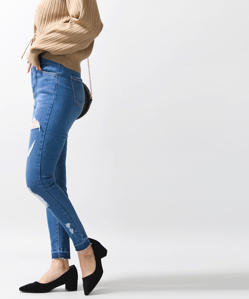 WEGO（ウィゴー）の「WEGO/ハイウエストクラッシュスキニーパンツ（デニムパンツ・レディース・インディゴブルー/ダークインディゴブルー/ライトインディゴブルー・SMALL/MEDIUM/LARGE）」の11枚目の写真