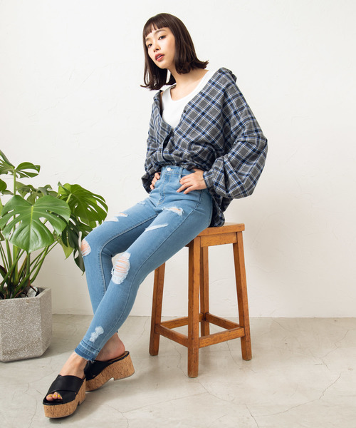 WEGO（ウィゴー）の「WEGO/ハイウエストクラッシュスキニーパンツ（デニムパンツ・レディース・インディゴブルー/ダークインディゴブルー/ライトインディゴブルー・SMALL/MEDIUM/LARGE）」の15枚目の写真