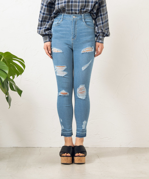 WEGO（ウィゴー）の「WEGO/ハイウエストクラッシュスキニーパンツ（デニムパンツ・レディース・インディゴブルー/ダークインディゴブルー/ライトインディゴブルー・SMALL/MEDIUM/LARGE）」の16枚目の写真