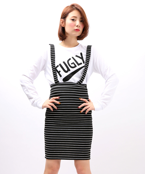 WEGO（ウィゴー）の「WEGO/サスペンダー付ペンシルスカート（スカート・レディース・ホワイト/ブラック/ブラック系その他・FREE）」の3枚目の写真