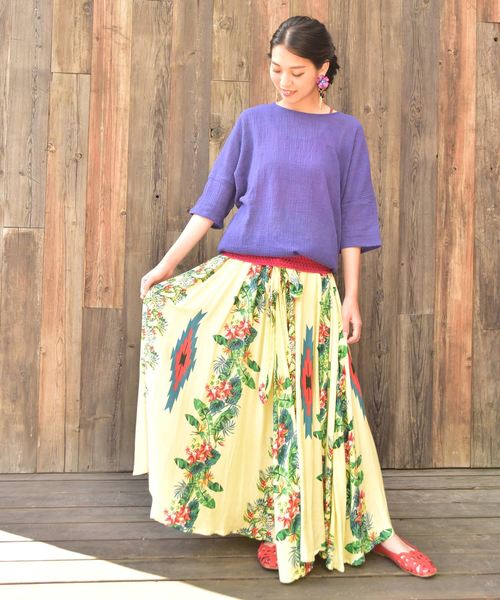 チャイハネ(チャイハネ)の「【チャイハネ】トロピカルフラワーマキシスカート(スカート・レディース・ベージュ/ブラック/ブルー・FREE)」の7枚目の写真