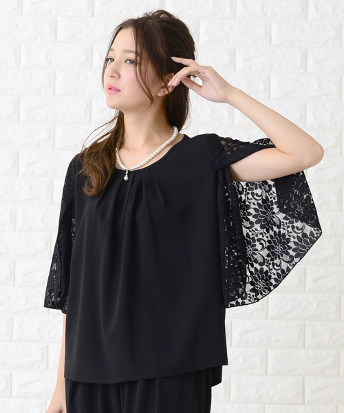 Lace Ladies（レースレディース）の「花柄レース袖シンプルセットアップ・パンツドレス（パンツドレス・レディース・ブラック/ネイビー・S/M/L/XL）」の8枚目の写真