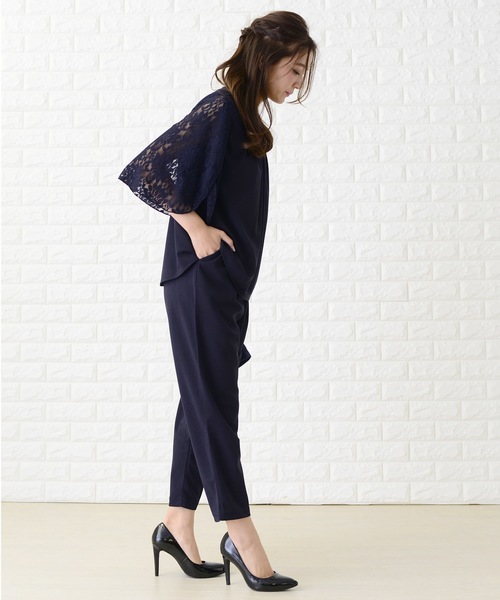 Lace Ladies（レースレディース）の「花柄レース袖シンプルセットアップ・パンツドレス（パンツドレス・レディース・ブラック/ネイビー・S/M/L/XL）」の11枚目の写真