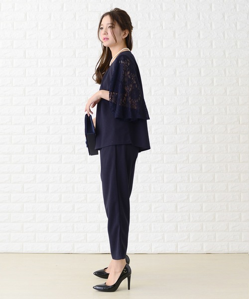 Lace Ladies（レースレディース）の「花柄レース袖シンプルセットアップ・パンツドレス（パンツドレス・レディース・ブラック/ネイビー・S/M/L/XL）」の14枚目の写真