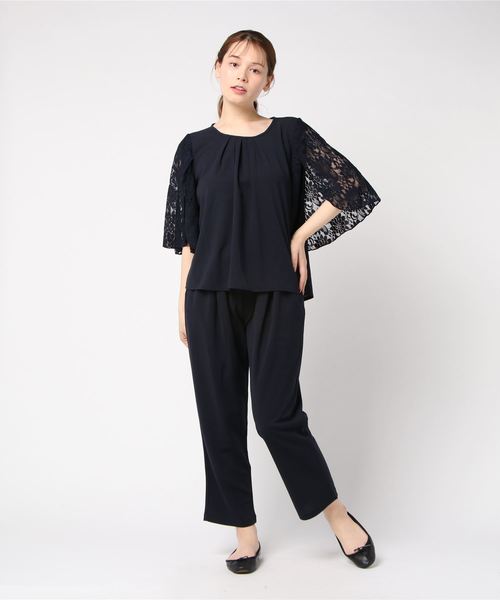 Lace Ladies（レースレディース）の「花柄レース袖シンプルセットアップ・パンツドレス（パンツドレス・レディース・ブラック/ネイビー・S/M/L/XL）」の22枚目の写真