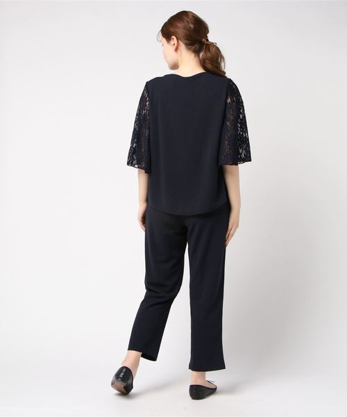 セール】花柄レース袖シンプルセットアップ・パンツドレス