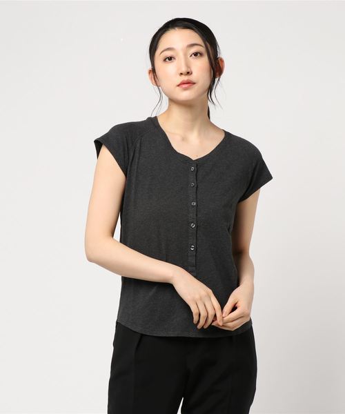 AMERICAN HOLIC（アメリカンホリック）の「ヘンリーネック半袖カットプルオーバー　＊（Tシャツ/カットソー・レディース・オフホワイト/グレー系その他/グレー系その他2・M/L）」の7枚目の写真