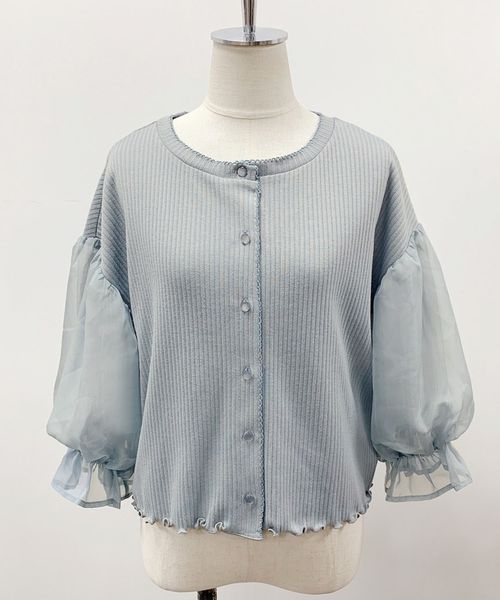 one after another NICE CLAUP(ワンアフターアナザーナイスクラップ)の「シアー切替テレコカーディガン(カーディガン/ボレロ・レディース・ブラック/ベージュ/ブルー/アイボリー・FREE)」の11枚目の写真