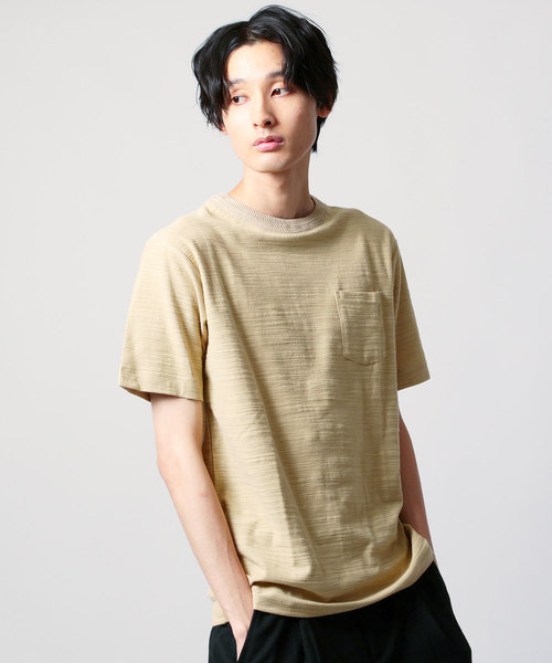 ASTRONOMY（アストロノミー）の「ニット襟 ロング スラブ 半袖 Tシャツ カットソー（Tシャツ/カットソー・メンズ・ホワイト/ベージュ/ネイビー・L/M）」の2枚目の写真