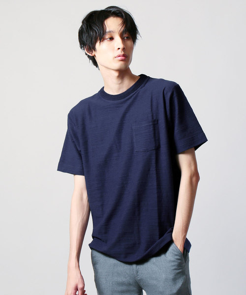 ASTRONOMY（アストロノミー）の「ニット襟 ロング スラブ 半袖 Tシャツ カットソー（Tシャツ/カットソー・メンズ・ホワイト/ベージュ/ネイビー・L/M）」の3枚目の写真