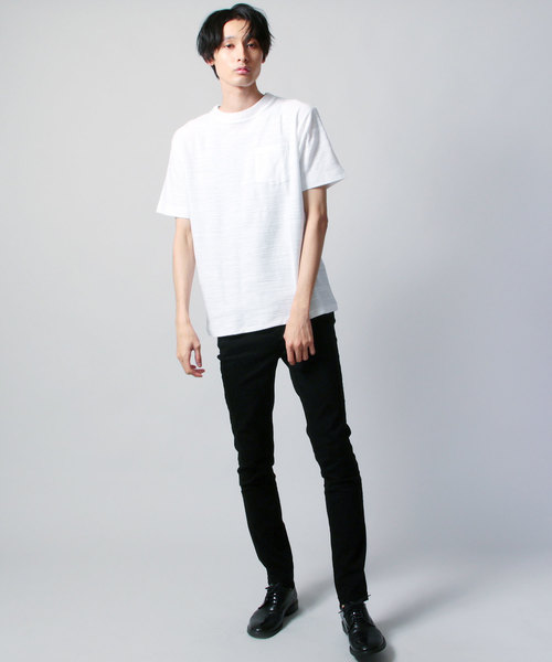 ASTRONOMY（アストロノミー）の「ニット襟 ロング スラブ 半袖 Tシャツ カットソー（Tシャツ/カットソー・メンズ・ホワイト/ベージュ/ネイビー・L/M）」の10枚目の写真