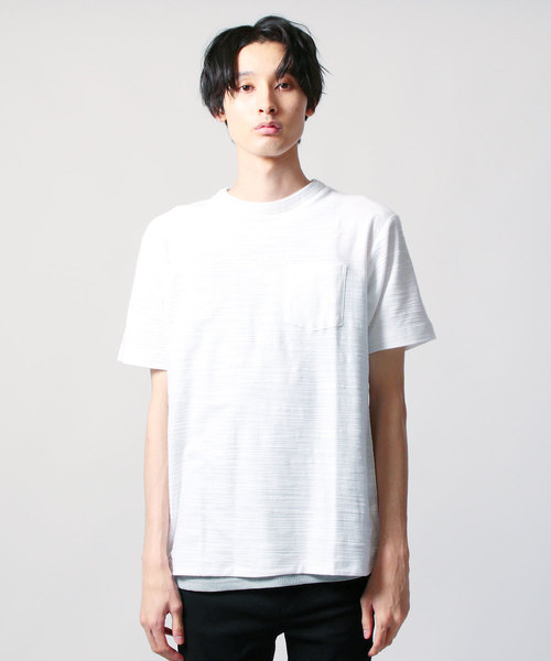 ASTRONOMY（アストロノミー）の「ニット襟 ロング スラブ 半袖 Tシャツ カットソー（Tシャツ/カットソー・メンズ・ホワイト/ベージュ/ネイビー・L/M）」の13枚目の写真