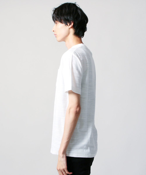 ASTRONOMY（アストロノミー）の「ニット襟 ロング スラブ 半袖 Tシャツ カットソー（Tシャツ/カットソー・メンズ・ホワイト/ベージュ/ネイビー・L/M）」の14枚目の写真