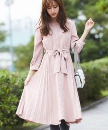 tocco closet | ウエストりぼん付きプリーツ切替シャツワンピース(ワンピース)