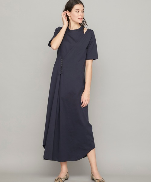 CASA FLINE（カーサフライン）の「【CASA FLINE(カーサフライン)】オーガニックコットンサイドホックワンピース 1202105016（ワンピース・レディース・ベージュ/ネイビー・FREE）」の3枚目の写真