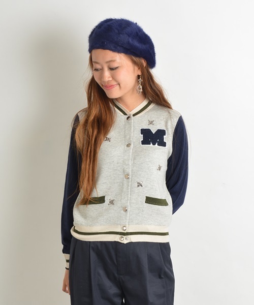 Khaju（カージュ）の「★★Khaju:ビジューニットブルゾン（ブルゾン・レディース・ライトグレー/グリーン・ONE SIZE）」の2枚目の写真