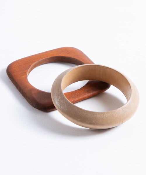 WEGO（ウィゴー）の「WEGO/【2点セット】ウッドバングル（バングル/リストバンド・レディース・ブラウン/キャメル・FREE）」の2枚目の写真