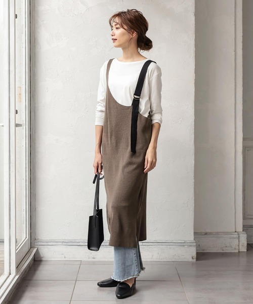 KOBE LETTUCE（コウベレタス）の「[ 2点セット ]ニットジャンスカワンピース+ロンTセット（ジャンパースカート・レディース・モカ/グレイッシュベージュ/ブラック・FREE）」の3枚目の写真