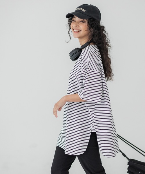 coca（coca）（コカ）の「サイドスリットビッグTシャツ COTTON from the US（Tシャツ/カットソー・レディース・チャコールグレー/ホワイト/その他/チャコール/ライトグレー・ONE SIZE/L/M）」の10枚目の写真