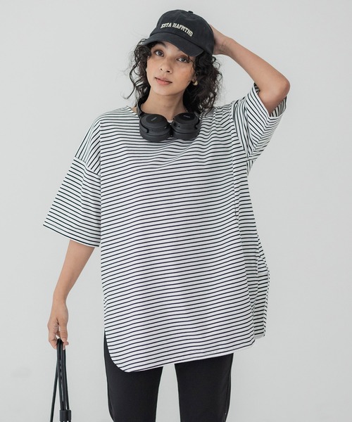 coca（coca）（コカ）の「サイドスリットビッグTシャツ COTTON from the US（Tシャツ/カットソー・レディース・チャコールグレー/ホワイト/その他/チャコール/ライトグレー・ONE SIZE/L/M）」の12枚目の写真