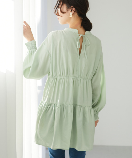 Green　Parks（グリーンパークス）の「<前後2way>ティアードチュニックブラウス＊（チュニック・レディース・ブラック/オフホワイト/ミント/ピンクベージュ・FREE）」の4枚目の写真
