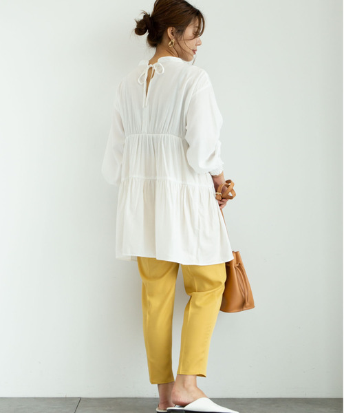 Green　Parks（グリーンパークス）の「<前後2way>ティアードチュニックブラウス＊（チュニック・レディース・ブラック/オフホワイト/ミント/ピンクベージュ・FREE）」の13枚目の写真