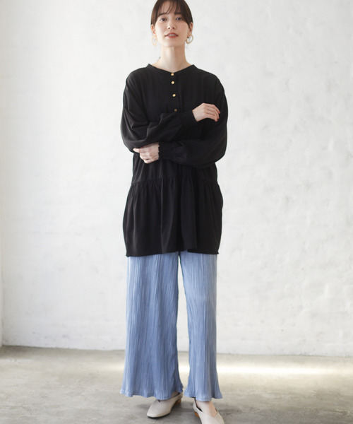 Green　Parks（グリーンパークス）の「<前後2way>ティアードチュニックブラウス＊（チュニック・レディース・ブラック/オフホワイト/ミント/ピンクベージュ・FREE）」の18枚目の写真