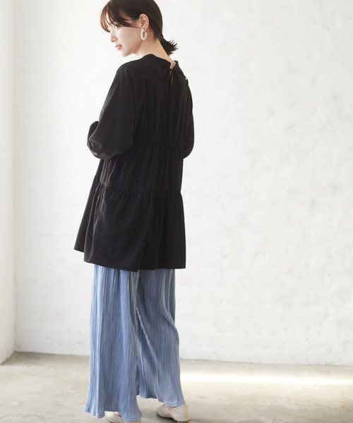 Green　Parks（グリーンパークス）の「<前後2way>ティアードチュニックブラウス＊（チュニック・レディース・ブラック/オフホワイト/ミント/ピンクベージュ・FREE）」の21枚目の写真