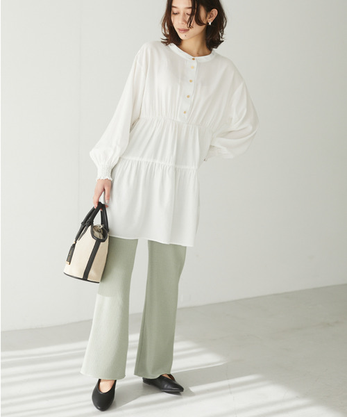 Green　Parks（グリーンパークス）の「<前後2way>ティアードチュニックブラウス＊（チュニック・レディース・ブラック/オフホワイト/ミント/ピンクベージュ・FREE）」の17枚目の写真