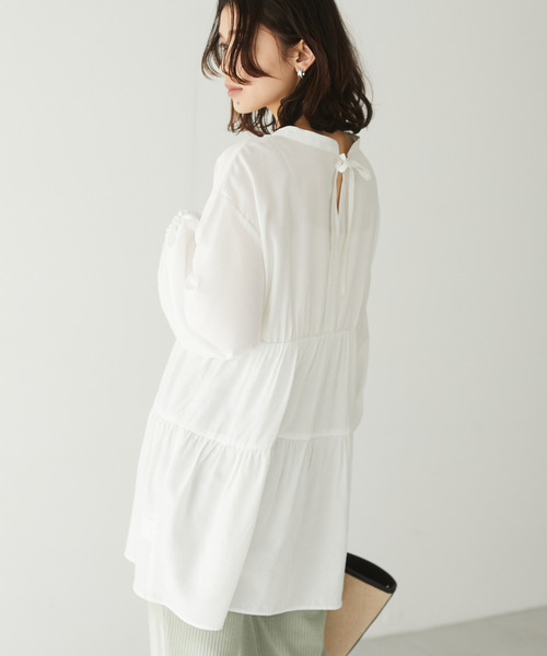 Green　Parks（グリーンパークス）の「<前後2way>ティアードチュニックブラウス＊（チュニック・レディース・ブラック/オフホワイト/ミント/ピンクベージュ・FREE）」の8枚目の写真