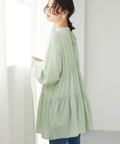 Green　Parks（グリーンパークス）の「<前後2way>ティアードチュニックブラウス＊（チュニック・レディース・ブラック/オフホワイト/ミント/ピンクベージュ・FREE）」の11枚目の写真