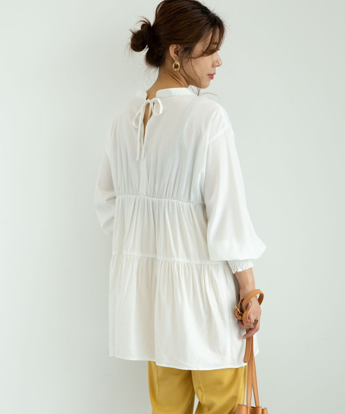 Green　Parks（グリーンパークス）の「<前後2way>ティアードチュニックブラウス＊（チュニック・レディース・ブラック/オフホワイト/ミント/ピンクベージュ・FREE）」の19枚目の写真