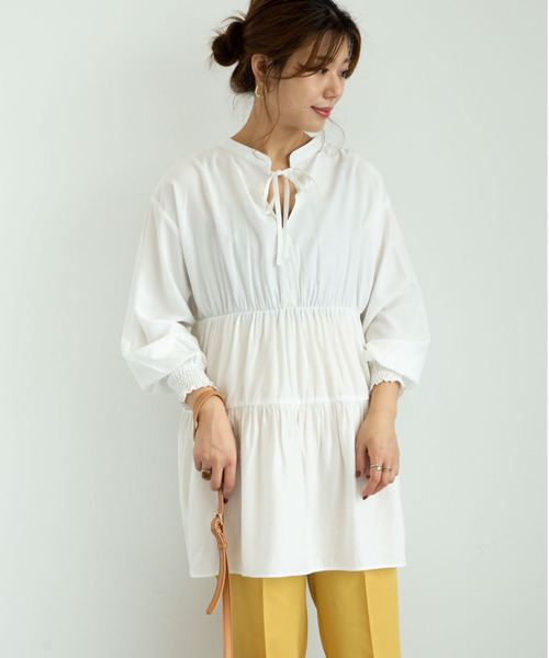 Green　Parks（グリーンパークス）の「<前後2way>ティアードチュニックブラウス＊（チュニック・レディース・ブラック/オフホワイト/ミント/ピンクベージュ・FREE）」の22枚目の写真