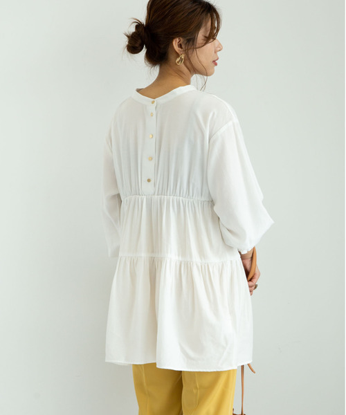 Green　Parks（グリーンパークス）の「<前後2way>ティアードチュニックブラウス＊（チュニック・レディース・ブラック/オフホワイト/ミント/ピンクベージュ・FREE）」の7枚目の写真