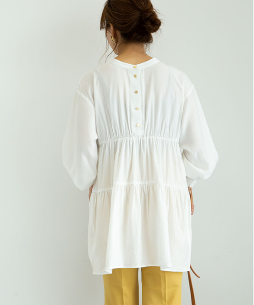 Green　Parks（グリーンパークス）の「<前後2way>ティアードチュニックブラウス＊（チュニック・レディース・ブラック/オフホワイト/ミント/ピンクベージュ・FREE）」の10枚目の写真