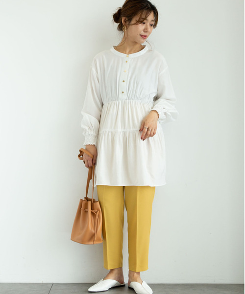 Green　Parks（グリーンパークス）の「<前後2way>ティアードチュニックブラウス＊（チュニック・レディース・ブラック/オフホワイト/ミント/ピンクベージュ・FREE）」の16枚目の写真