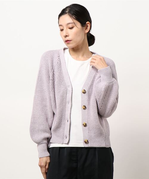 earth music&ecology（アースミュージックアンドエコロジー）の「BIGシルエットカーディガン ＊（カーディガン/ボレロ・レディース・ラベンダー/ベージュ/アイボリー/サックスブルー・FREE）」の5枚目の写真