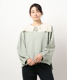 Samansa Mos2 | レース衿付袖タックプルオーバー(Tシャツ/カットソー)