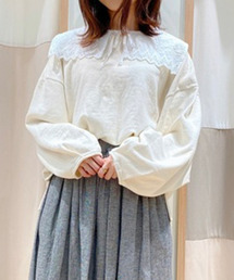 レース衿付袖タックプルオーバー