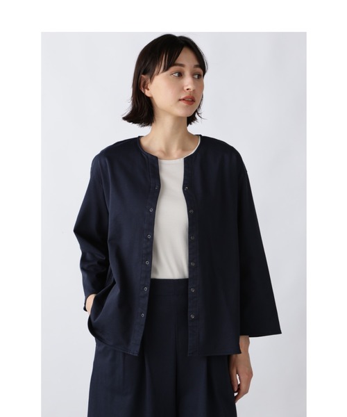 human woman(ヒューマンウーマン)の「≪Japan Couture≫ハイゲージ裏毛ブラウス(シャツ/ブラウス・レディース・ネイビー/ダークベージュ・MEDIUM)」の1枚目の写真