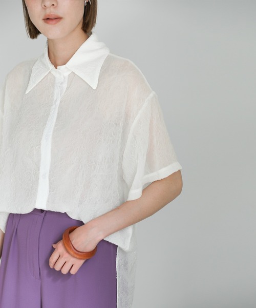 select MOCA(セレクトモカ)の「ニュアンス柄シアーシャツ(シャツ/ブラウス・レディース・ホワイト/ネイビー/アイボリー/ブラック・FREE)」の14枚目の写真