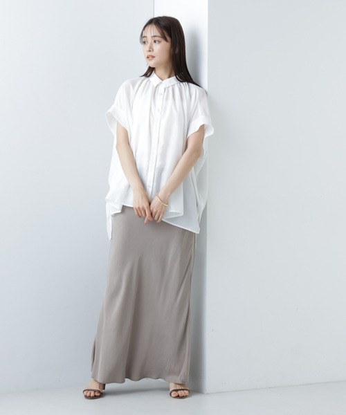 NANO universe（ナノユニバース）の「【WEB限定】ギャザーオーバーシャツブラウス（シャツ/ブラウス・レディース・ベージュ/ホワイト/ブラック・マルチサイズ）」の5枚目の写真