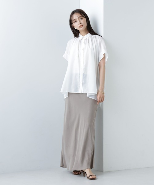 NANO universe（ナノユニバース）の「【WEB限定】ギャザーオーバーシャツブラウス（シャツ/ブラウス・レディース・ベージュ/ホワイト/ブラック・マルチサイズ）」の9枚目の写真