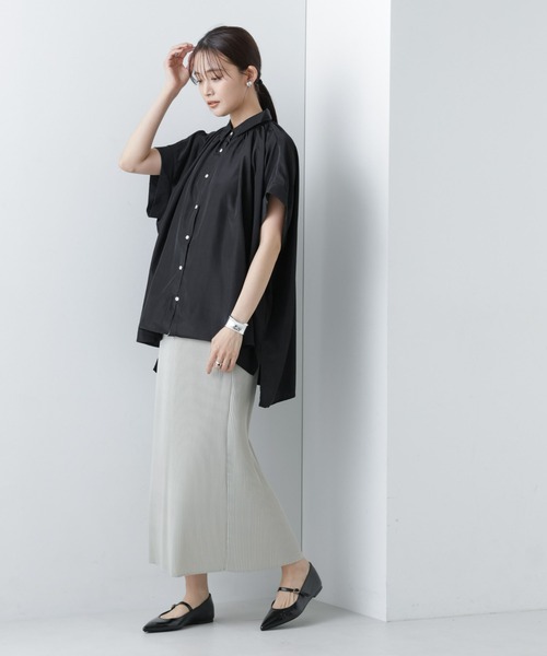 NANO universe（ナノユニバース）の「【WEB限定】ギャザーオーバーシャツブラウス（シャツ/ブラウス・レディース・ベージュ/ホワイト/ブラック・マルチサイズ）」の6枚目の写真