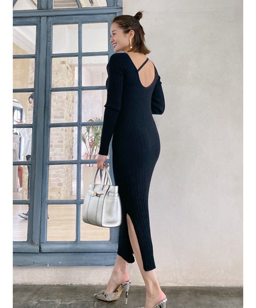 Vicente（ヴィセンテ）の「【パット付き】 Back open long onepiece（ワンピース・レディース・ベージュ/ブラック・FREE）」の6枚目の写真