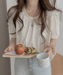刺繍バンドカラーブラウス