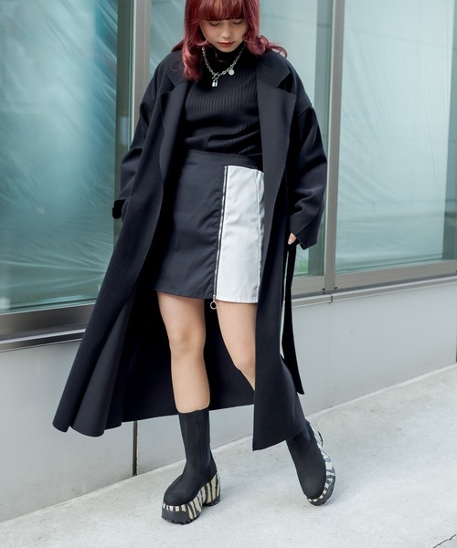 RASVOA（ラスボア）の「フェイクウールテーラーロングコート（その他アウター・レディース・ブラック/アイボリー/モカ・FREE）」の2枚目の写真