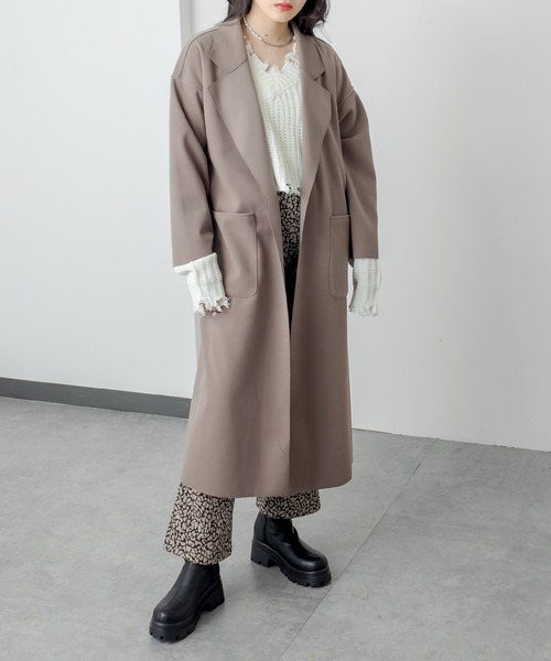 RASVOA（ラスボア）の「フェイクウールテーラーロングコート（その他アウター・レディース・ブラック/アイボリー/モカ・FREE）」の3枚目の写真