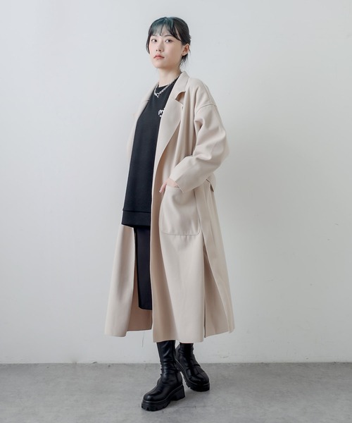 RASVOA（ラスボア）の「フェイクウールテーラーロングコート（その他アウター・レディース・ブラック/アイボリー/モカ・FREE）」の12枚目の写真