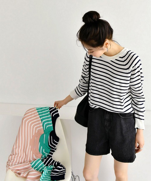 fd style（エフディ スタイル）の「【Chuzchuz】ベーシックラウンドニット（ニット/セーター・レディース・ネイビー/ピンク/グリーン/アイボリー・FREE）」の5枚目の写真